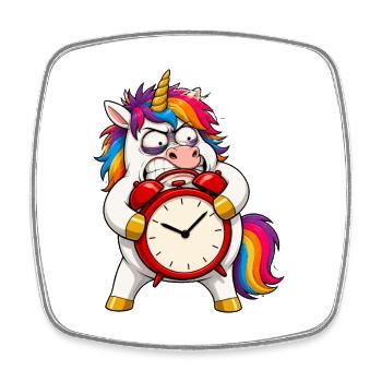 Grumpy Unicorn Alarm Clock Meltdown - Magnet carré - blanc - Devant