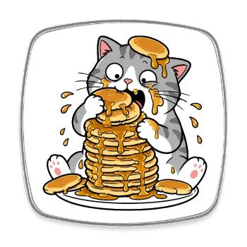 Dessin animé drôle du Chat aux Crêpes - Magnet carré - blanc - Devant