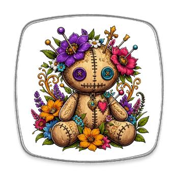 Poupée vaudou fleur avec des points de couture - Magnet carré - blanc - Devant