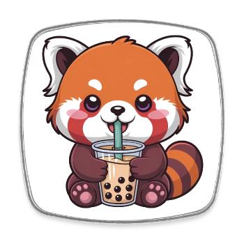 Le panda rouge de Kawaii buvant du bubble tea - Magnet carré - blanc - Devant