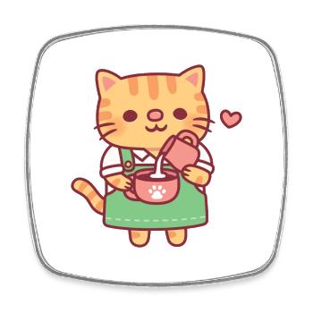 Chat roux mignon barista fabriquant un café latte art - Magnet carré - blanc - Devant