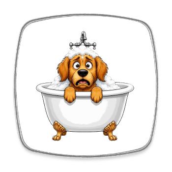 Terrified Dog Bath Time Escape - Square fridge magnet - white - Front