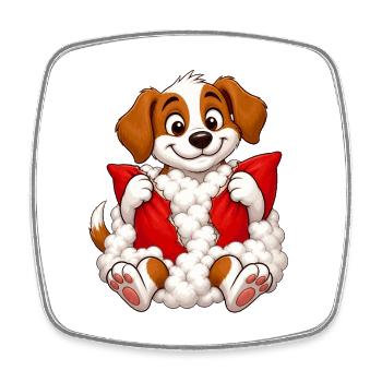 Guilty Puppy Pillow Explosion - Square fridge magnet - white - Front