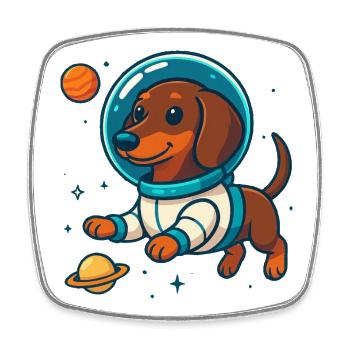 Teckel dans l’espace – Petit chien astronaute mignon - Magnet carré - blanc - Devant