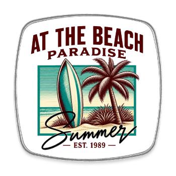 Summer Paradise on the Beach Retro Surf - Square fridge magnet - white - Front