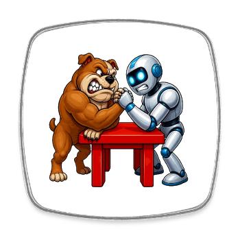 Bulldog Armdrücken Nervöser Roboter - Viereckiger Kühlschrankmagnet - Weiß - Vorne