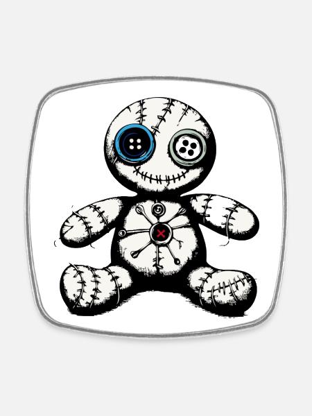 Voodoo Puppe - Viereckiger Kühlschrankmagnet - Weiß
