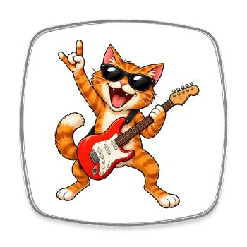 Rocker  Katze mit Gitarre - Viereckiger Kühlschrankmagnet - Weiß - Vorne