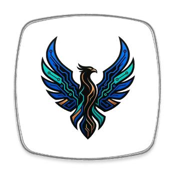 Cyber Phönix Gaming Logo Tech Adler Wappen - Viereckiger Kühlschrankmagnet - Weiß - Vorne