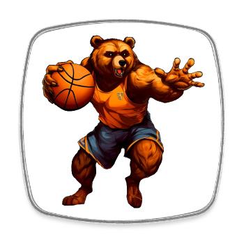 Basketball Bär - Viereckiger Kühlschrankmagnet - Weiß - Vorne