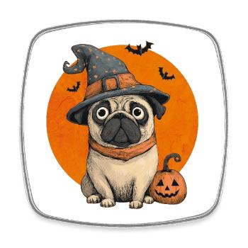 Mops Halloween - Viereckiger Kühlschrankmagnet - Weiß - Vorne