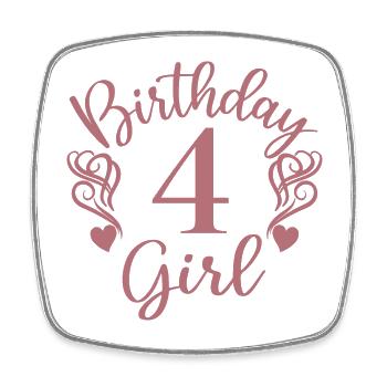 4. Geburtstag Mädchen, 4 Jahre altes Geschenk für Kinder - Viereckiger Kühlschrankmagnet - Weiß - Vorne