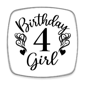 4. Geburtstag Mädchen, 4 Jahre altes Geschenk für Kinder - Viereckiger Kühlschrankmagnet - Weiß - Vorne