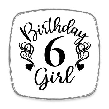 6. Geburtstag Mädchen, 6 Jahre altes Geschenk für Kinder - Viereckiger Kühlschrankmagnet - Weiß - Vorne