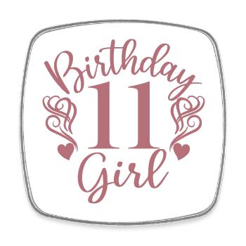 11th Birthday Girl, 11 Years Old Gift For Kids - Square fridge magnet - white - Front