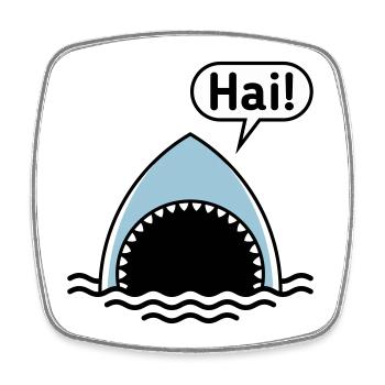 Hai! (Haifisch / Sprechblase / Comic / Cartoon) - Viereckiger Kühlschrankmagnet - Weiß - Vorne