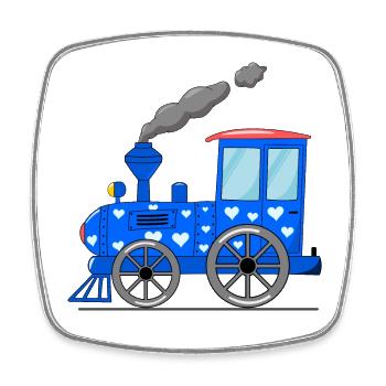 Kinderzug Eisenbahn blau mit Herzen - Viereckiger Kühlschrankmagnet - Weiß - Vorne