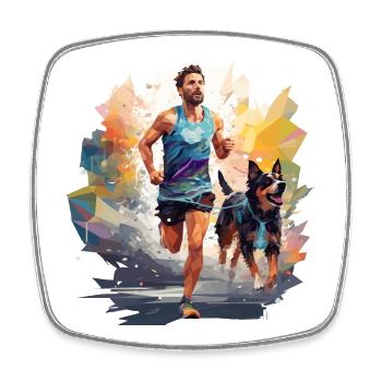 Cool Canicross Runner T-Shirt in Polygon Style - Square fridge magnet - white - Front