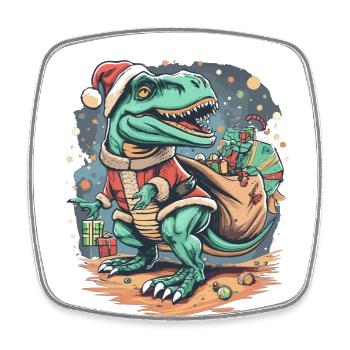 Dinosaur Trex Christmas - Square fridge magnet - white - Front