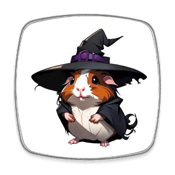 Joli cochon d’Inde d’Halloween avec chapeau de sorcière. - Magnet carré - blanc - Devant