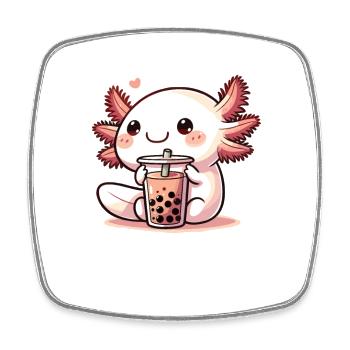 Axolotls Drink Bubble Tea kawaii Boba Axolotl - Square fridge magnet - white - Front