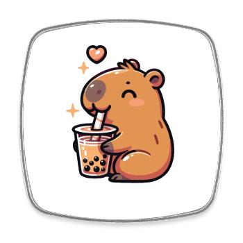 Capybaras Boisson Bubble Tea kawaii Boba Capybara - Magnet carré - blanc - Devant