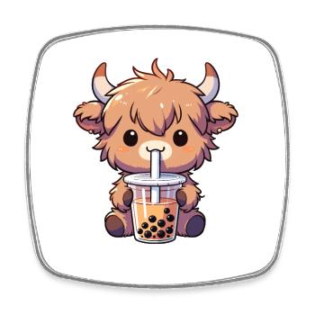 Cows Drinking Bubble Tea kawaii Boba Highland Beef - Square fridge magnet - white - Front