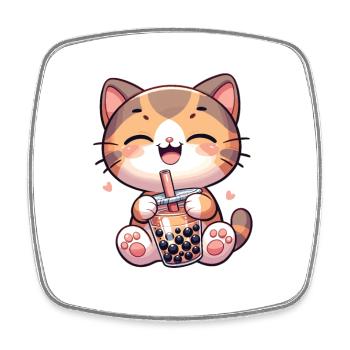 Katzen trinken Bubble Tea kawaii Boba Katze - Viereckiger Kühlschrankmagnet - Weiß - Vorne
