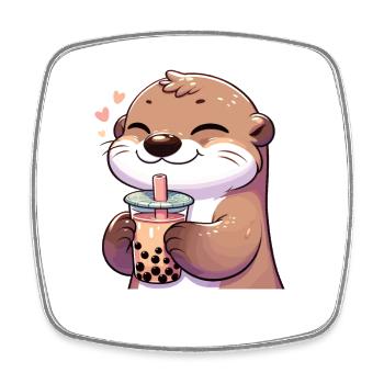 Ottern trinken Bubble Tea kawaii Boba Otter - Viereckiger Kühlschrankmagnet - Weiß - Vorne