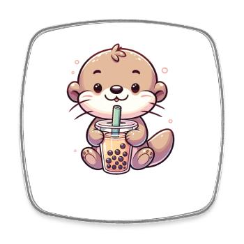 Ottern trinken Bubble Tea kawaii Boba Otter - Viereckiger Kühlschrankmagnet - Weiß - Vorne