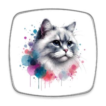 Aquarell Katzenkopf - Viereckiger Kühlschrankmagnet - Weiß - Vorne