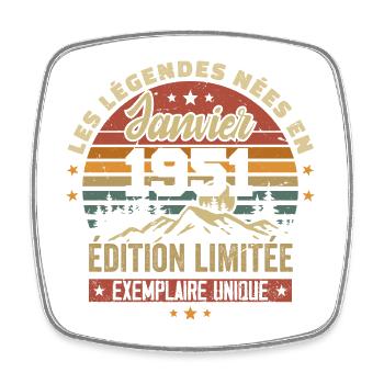 Légendaire depuis Janvier 1951 Vintage Cadeau 1951 - Magnet carré - blanc - Devant