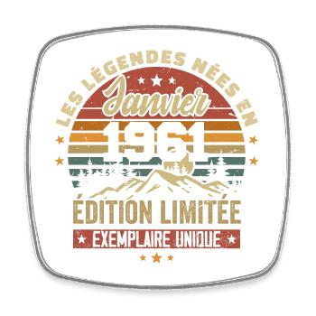 Légendaire depuis Janvier 1961 Vintage Cadeau 1961 - Magnet carré - blanc - Devant
