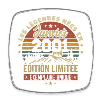 Légendaire depuis Janvier 2001 Vintage Cadeau 2001 - Magnet carré - blanc - Devant