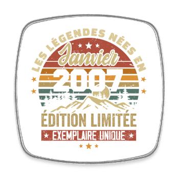 Légendaire depuis Janvier 2007 Vintage Cadeau 2007 - Magnet carré - blanc - Devant