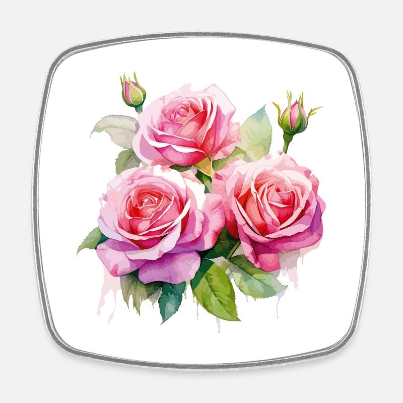 Roses Rose Blossom Flowers Pink Pink Floral Pattern - Square fridge magnet - white