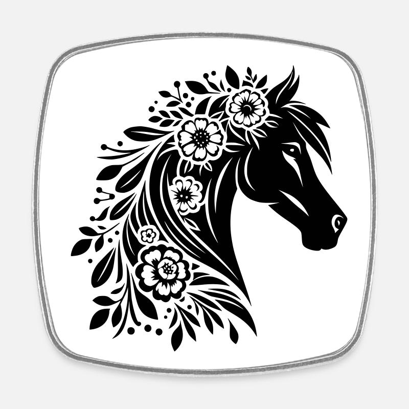 Fleurs de tête de cheval - Magnet carré - blanc