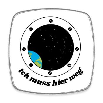 Space Earth in Spaceship - Square fridge magnet - white - Front