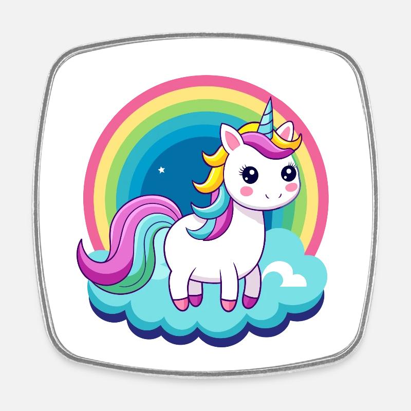Süßes Regenbogen-Einhorn - Viereckiger Kühlschrankmagnet - Weiß