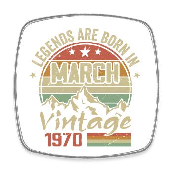 Die Legenden wurden im März 1970 geboren Vintage-Geschenk - Viereckiger Kühlschrankmagnet - Weiß - Vorne