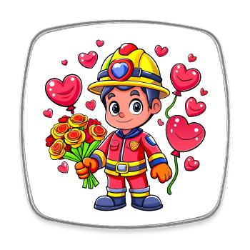 Hero in red the firefighter - Square fridge magnet - white - Front