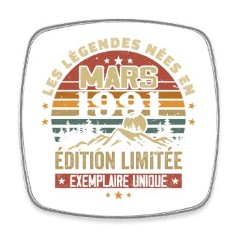 Vintage 1991 Mars Cadeau Anniversaire Rétro 1991 - Magnet carré - blanc - Devant