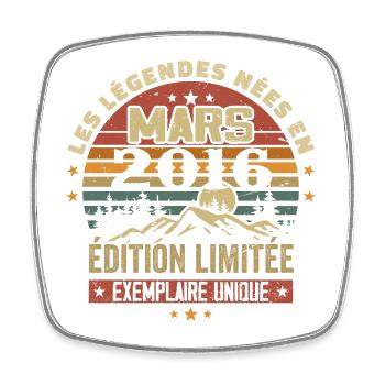 Vintage 2016 Mars Cadeau Anniversaire Rétro 2016 - Magnet carré - blanc - Devant
