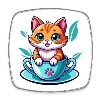 Chat en tasse - Magnet carré - blanc - Devant