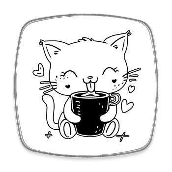 Cat Coffee Cat Lover Coffee Lover - Square fridge magnet - white - Front