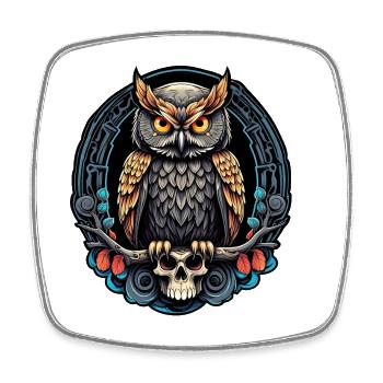 Dekorative Eule mit Skull und Rosenblüten - Viereckiger Kühlschrankmagnet - Weiß - Vorne