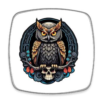 Dekorative Eule mit Skull und Rosenblüten - Viereckiger Kühlschrankmagnet - Weiß - Vorne