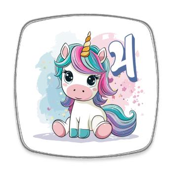 4th Birthday Unicorn Rainbow 4 Cute Cute - Square fridge magnet - white - Front