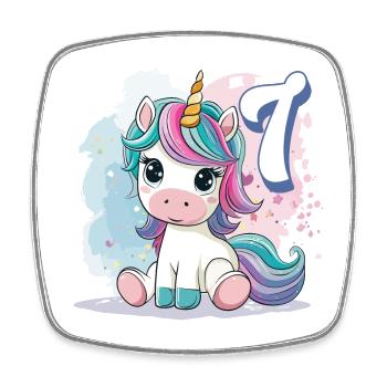 7ème anniversaire Licorne Arc-en-ciel Mignon Mignon - Magnet carré - blanc - Devant