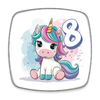 8ème anniversaire Licorne Arc-en-ciel Mignon Mignon - Magnet carré - blanc - Devant